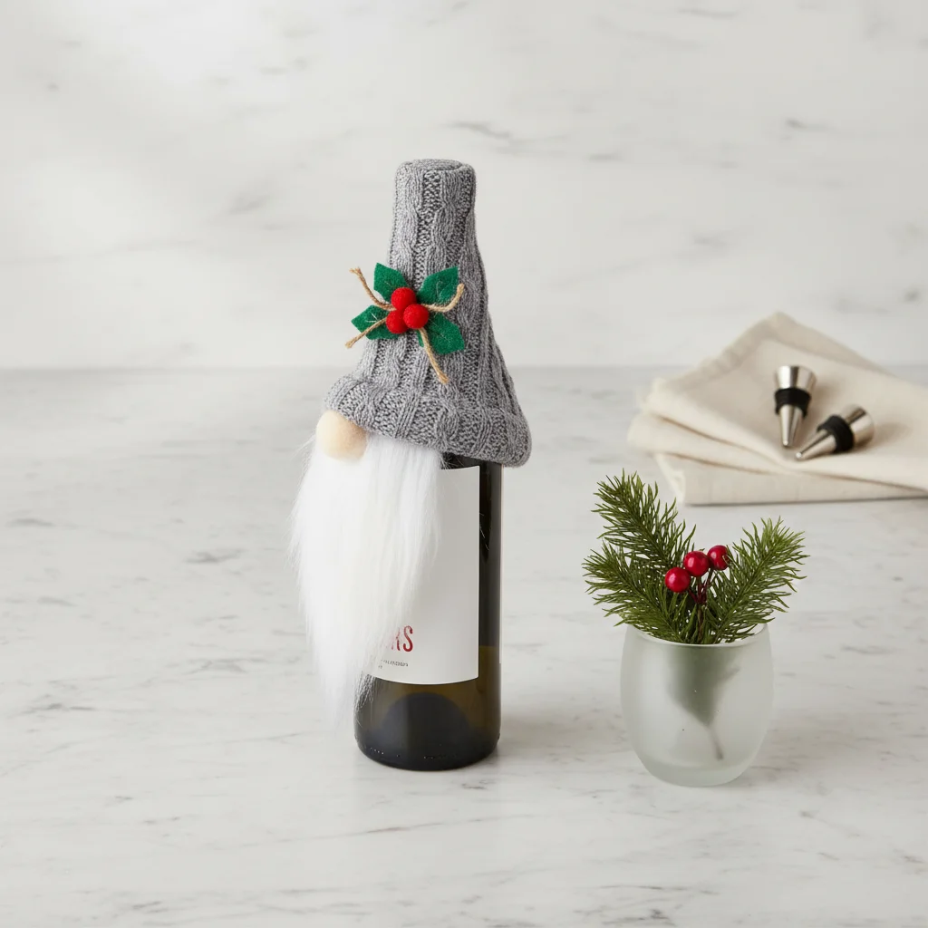 

Set Of 3 Christmas Plush Gnome Wine Bottle Top Covers For Holiday Table Decoration And Festive Wine Bottle Accessories