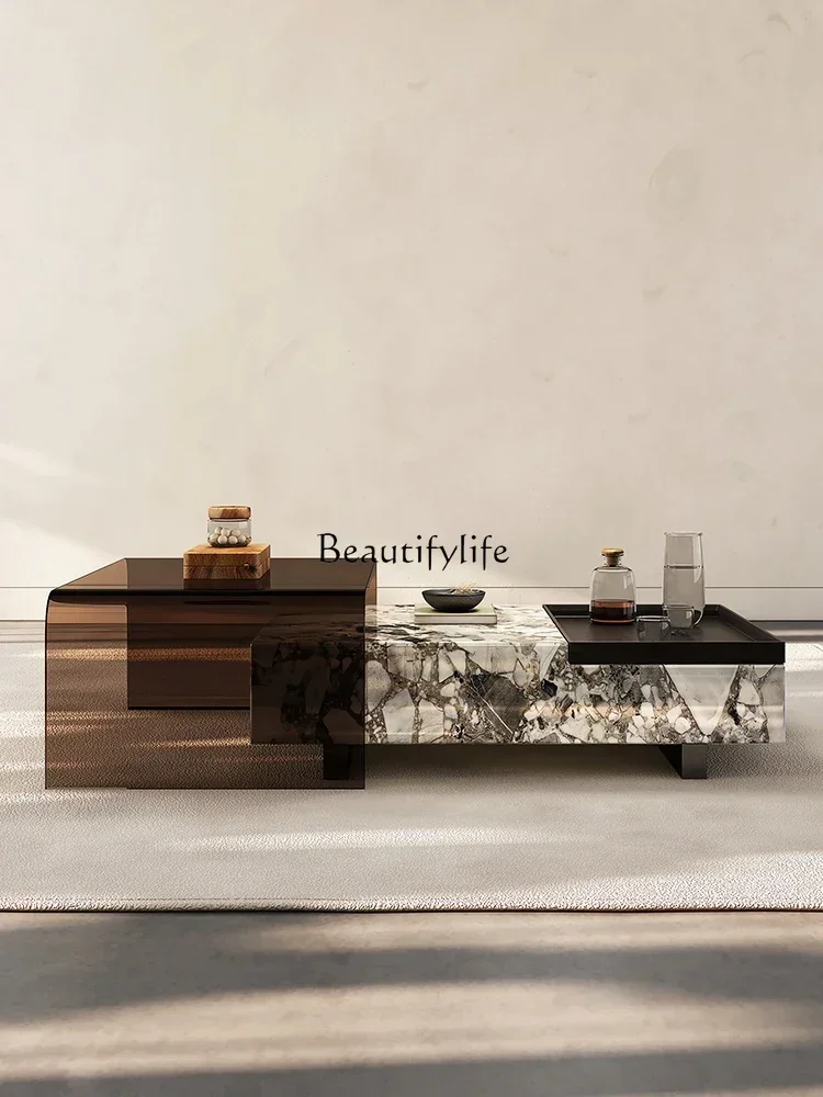 yj21 American Living Room Light Luxury Modern High-Grade Designer Italian Pure Natural Marble Tea Table
