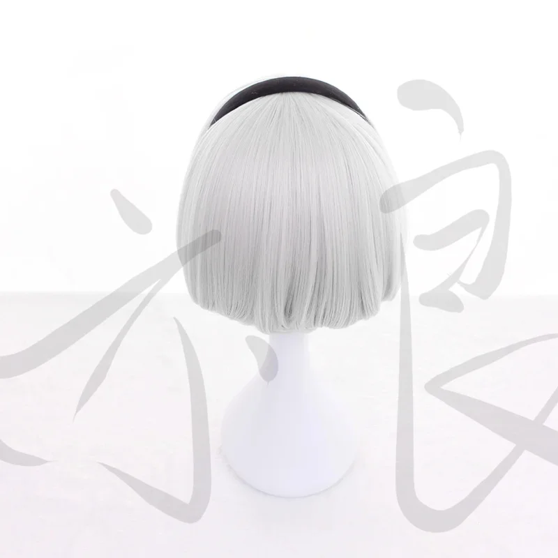 2025 yiyi 2B NieR:Automata 2B YoRHa Short Silver Grey Bobo Synthetic Hair 2B Cosplay Halloween Carnival +Wig