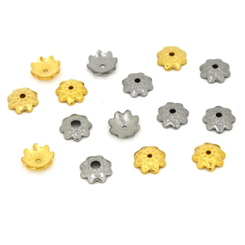 50 Teile/los 7mm Edelstahl Blume Perlen Kappen für Schmuck Machen End Kappen für DIY Armband Ohrringe Komponenten Zubehör
