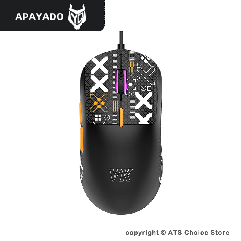 VM1S Gaming Mouse Wired USB 65g Lightweight RGB Mouse 7200 DPI Silent Buttons 12 RGB Modes Anti Slip Grip