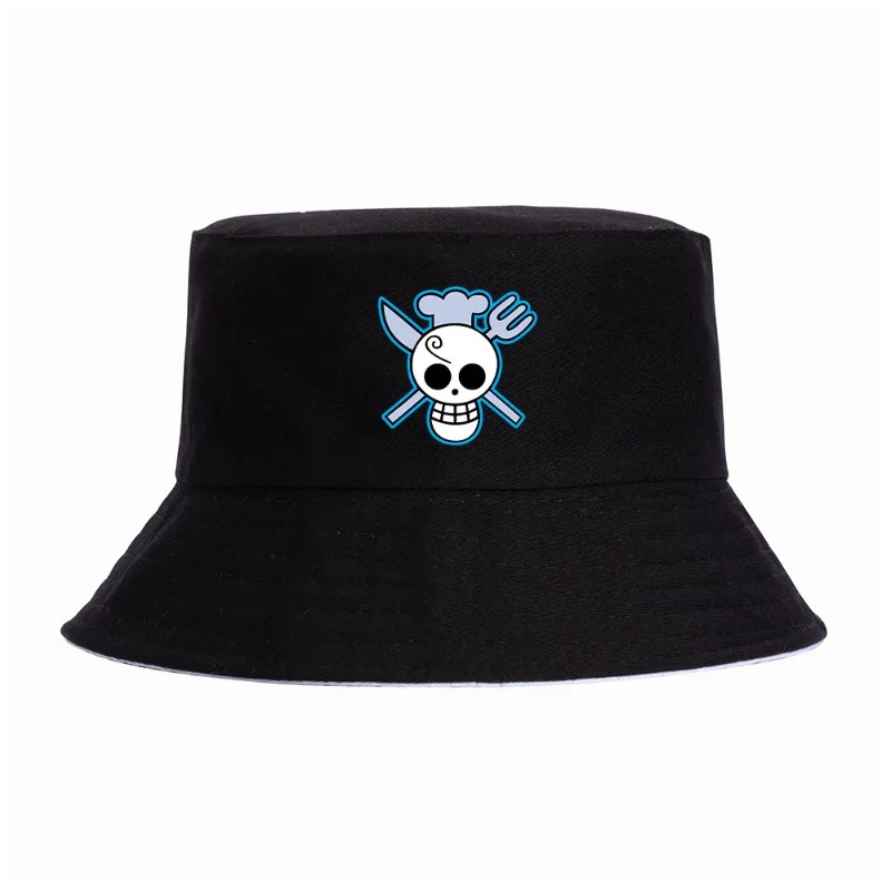 Cartoon One Piece Luffy Bucket Hat Anime Summer Fisherman Hat Black Sun Hat Fashions Anime Peripheral Clothing Accessories Gifts