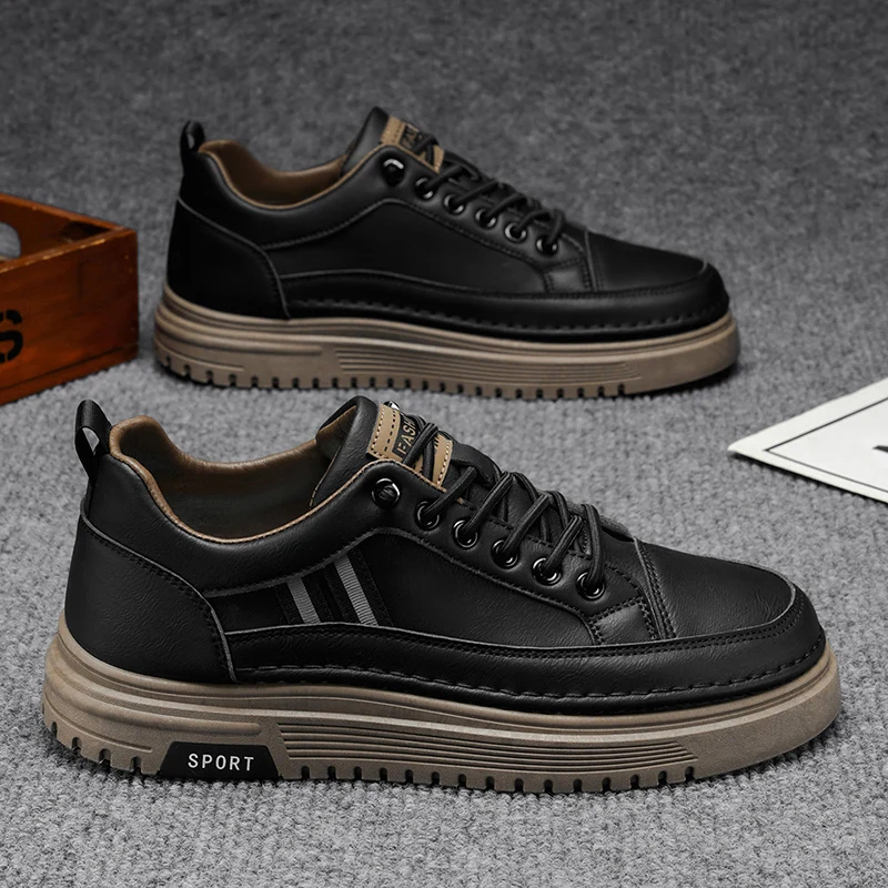 

Men's Shoes 2026 New Winter Trendy Casual Versatile Black Leather Shoes Men's Slip-On Sports Work Sneakers