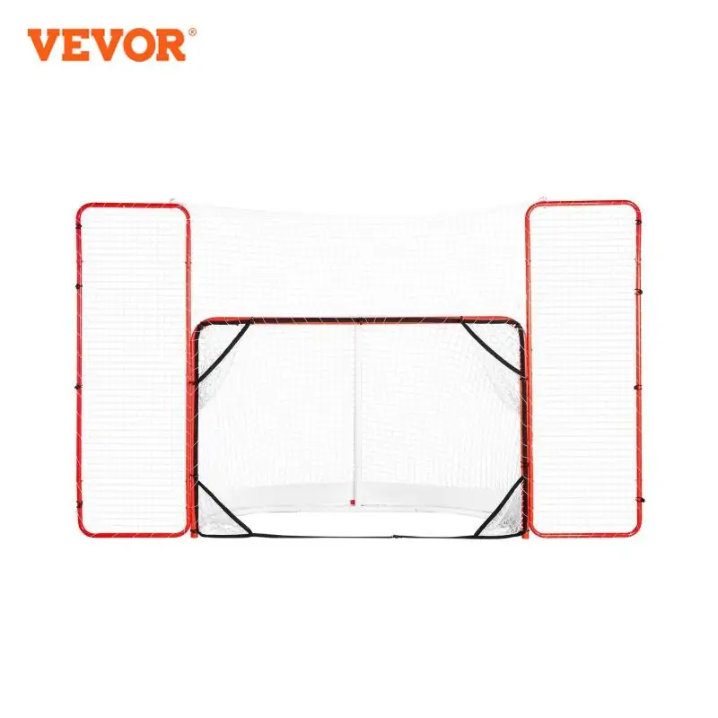 VEVOR Portería de hockey con alvos de respaldo Red de hockey de acero para la calle Portería de hockey portátil para interiores y exteriores de 72 "pro con red blanco rojo