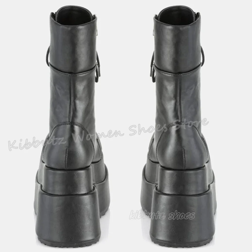 Ankle Boots Platform Round Toe Height Increasing Lace-Up Fashion Novelty Sexy Concise Elegant Luxury Women Shoes New Side Zipper