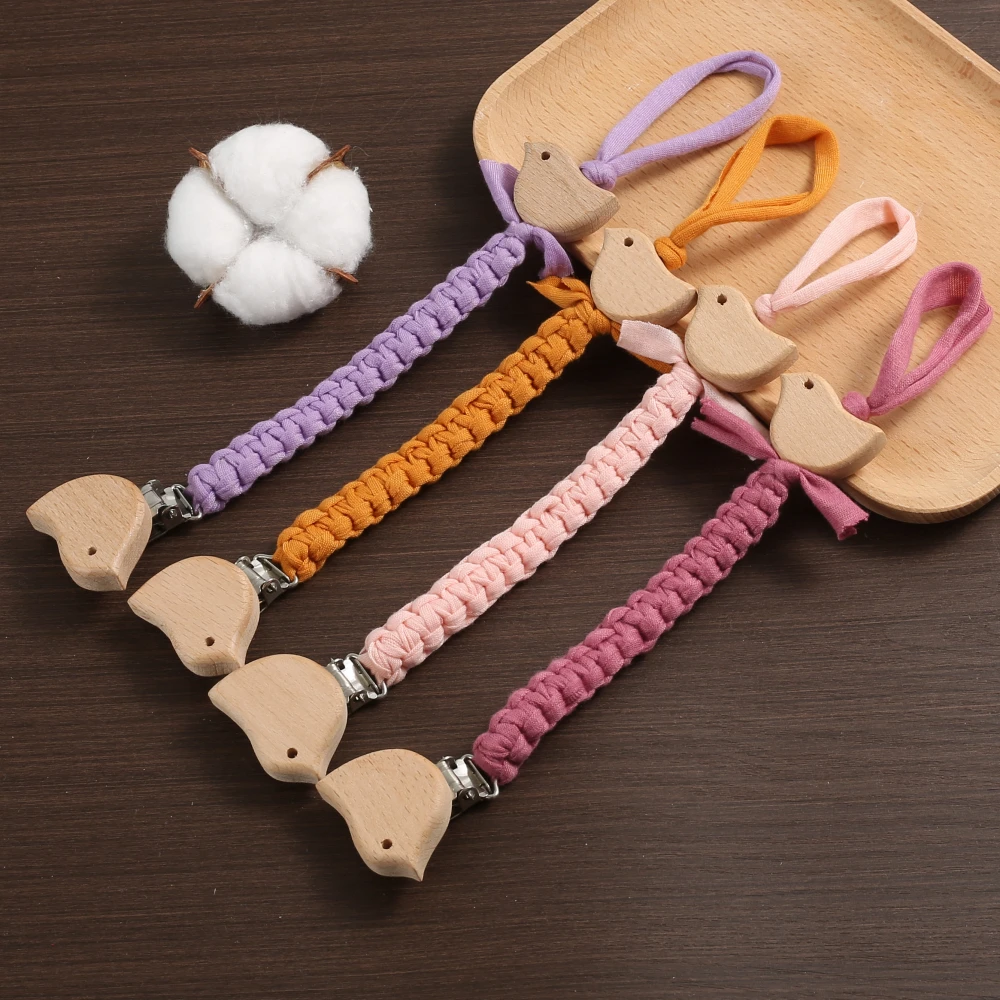 New Bird Shape Woodrn Clips Baby Pacifier Chain Braided Weave Dummy Nipple Holder Guard Teether Pendant Newborn Gift Stuff