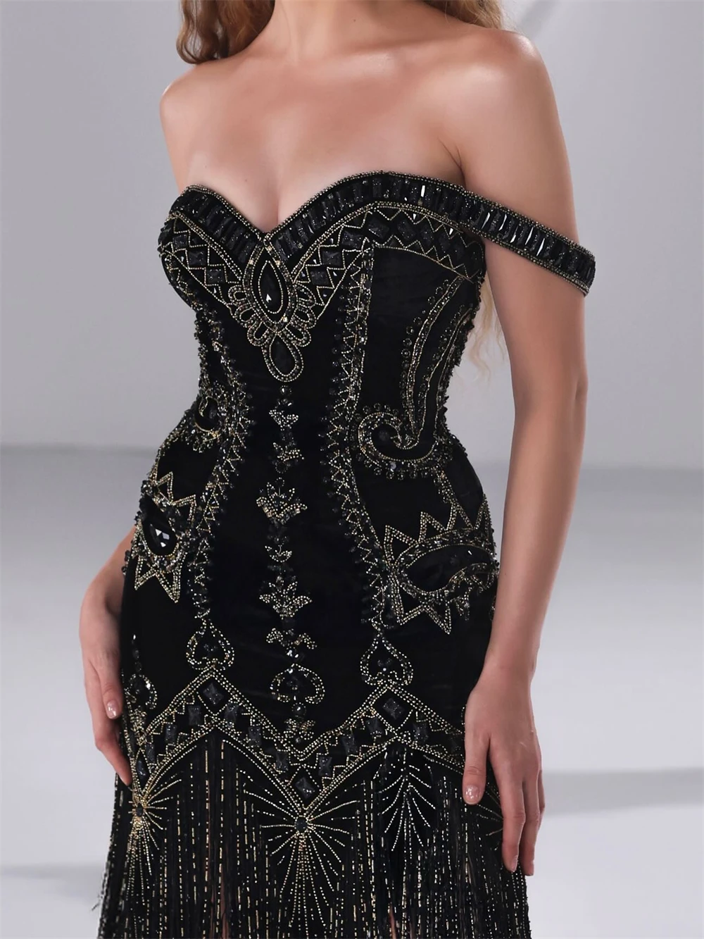 

Customized Formal Black Jersey Evening Dresses Temperament Off the Shoulder Prom Dress High Quality Bespoke Occasion Gowns