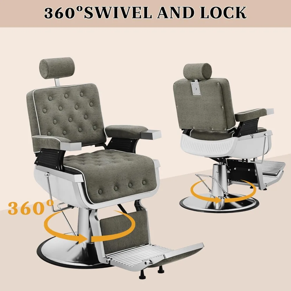 Barber Chair， Heavy Duty Reclining Barber Chair, Professional Vintage Hair Salon Chair For Hair Stylist, All Purpose Beauty Sham