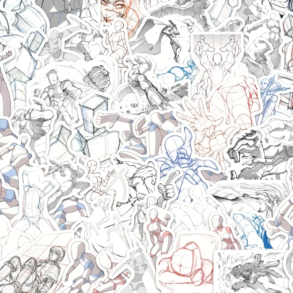 60 pieces of artistic sketch character stickers, perspective painting materials, human body structure reference creative sticker