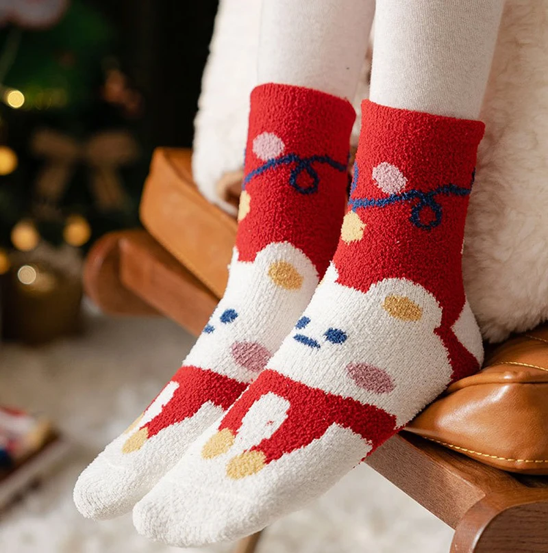 Christmas Gift Boxed Coral Velvet Long Women's Socks Christmas Socks Women's Mid-calf Socks Fall And Winter New Year Red