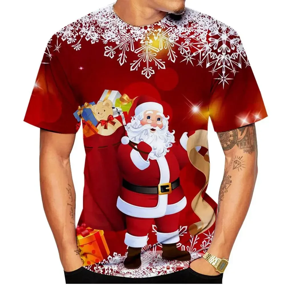 New Trend: Christmas-themed short-sleeved shirts with 3D patterns, casual shorts suitable for both men and women, short-sleeved