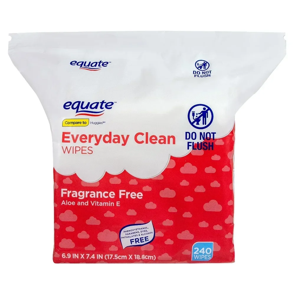 Baby Everyday Clean Wipes with Aloe Vera and Vitamin E, 240 Count Unscented Hypoallergenic Baby Wipes for Sensitive Skin, Alcohol Free Moisturizing Cleansing Wipes, Gentle and Soft Thick Wipes