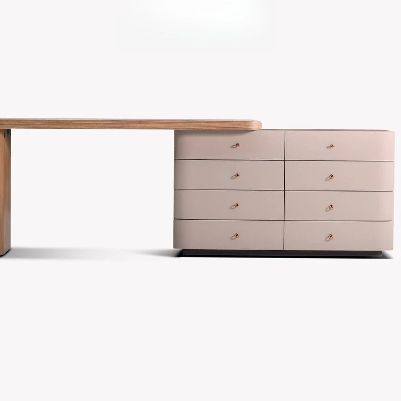 Modern minimalist luxury Italian design walnut saddle leather bedroom furniture dresser