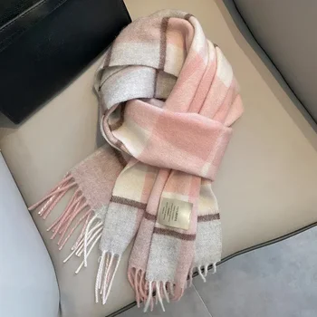 Szalik damski jesienno-zimowy Vintage styl Preppy szalik w kratę Pashmina Mujer damski szalik na szyję Wrap akcesoria odzieżowe