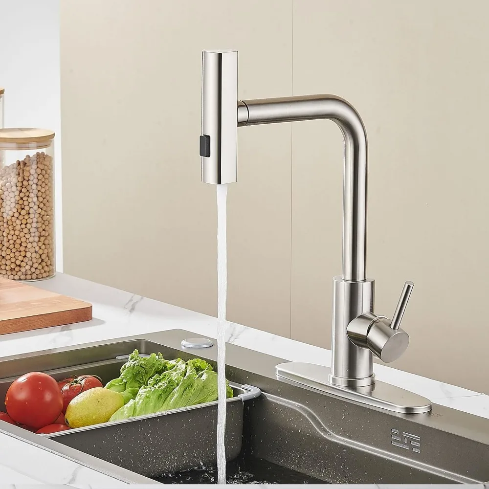 Kitchen Faucet with Pull Down Sprayer, Brushed Nickel Waterfall Touch Single Hole Handle Stainless Steel Kitchen Sink Faucets