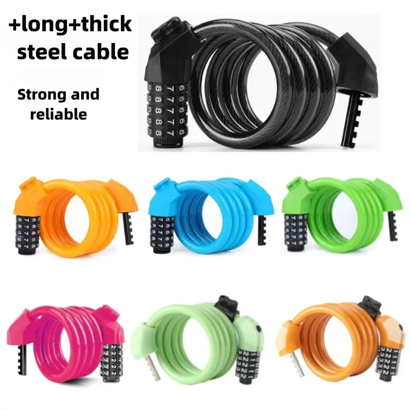 5 Digit Password Bike Lock, Thick Steel Cable Waterproof Anti-theft, Portable Summer Cycling Accessories for Kids Sports Bicycle