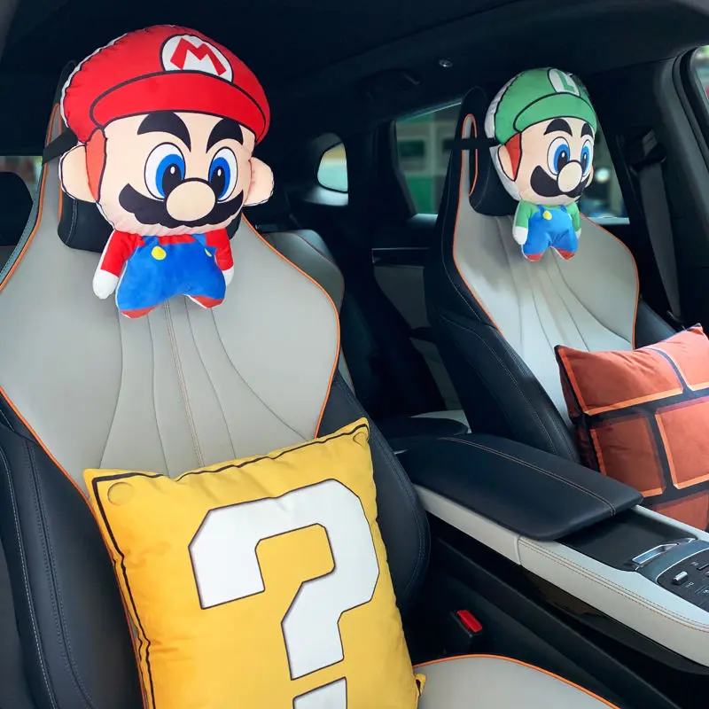 Reposacabezas de dibujos animados de Mario animation peripheral, forma tridimensional creativa, almohada cómoda para el cuello, decoración del coche