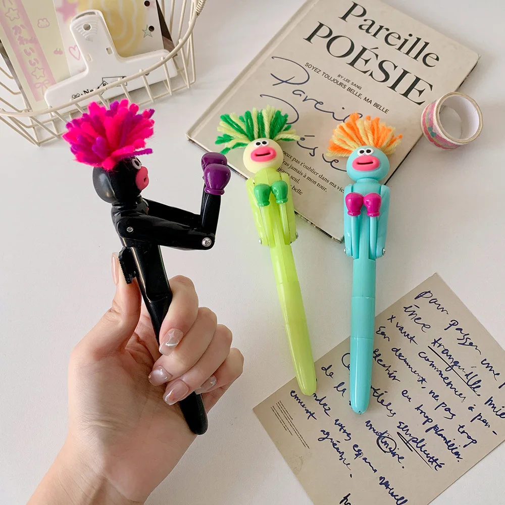 

Creative Boxing Long-hair Robot Ballpoint Pen Fun Children's Stress-relieving Stationery Black Ink Writing Pen School Supplies