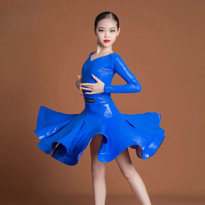 تخصيص المهنية اللاتينية تنورة الرقص اللوائح أداء المنافسة ازياء عالية اللمعان الفتيات سبليت البدلة الأعلى والتنورة