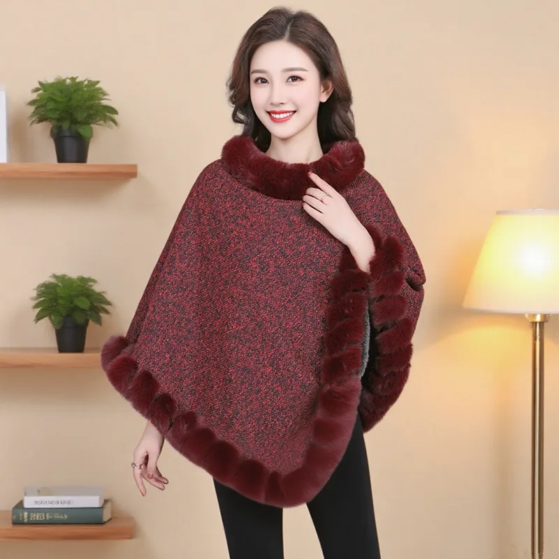 

Luxury Autumn Winter Faux Fur Women's Poncho Cape Shawl Imitation Rabbit Fur Wraps Coats Lady Scarf Collar Keep Warm Pullover