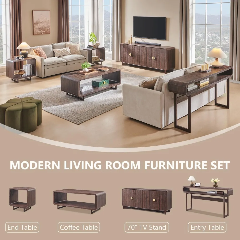 طاولة كونسول طويلة بطول 63 بوصة، طاولة مدخل حديثة بطول 31.5 مع رف تخزين مفتوح، تصميم ملف تعريف منحني، أريكة خشبية ضيقة