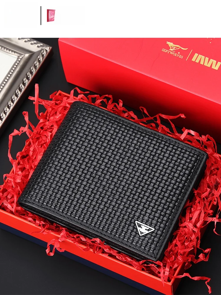 

Мужской кошелек Septwolves, новинка 2024, модный повседневный кошелек в стиле ретро, высококачественный кошелек из воловьей кожи с верхним слоем, кожаный кошелек ort Horizontal ape