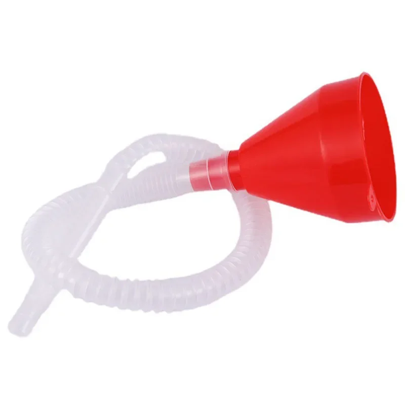 1Pc Car Refueling Funnel With Detachable Hose Portable Red Plastic Refueling Funnel For Automobiles Motorcycles Farm Machine