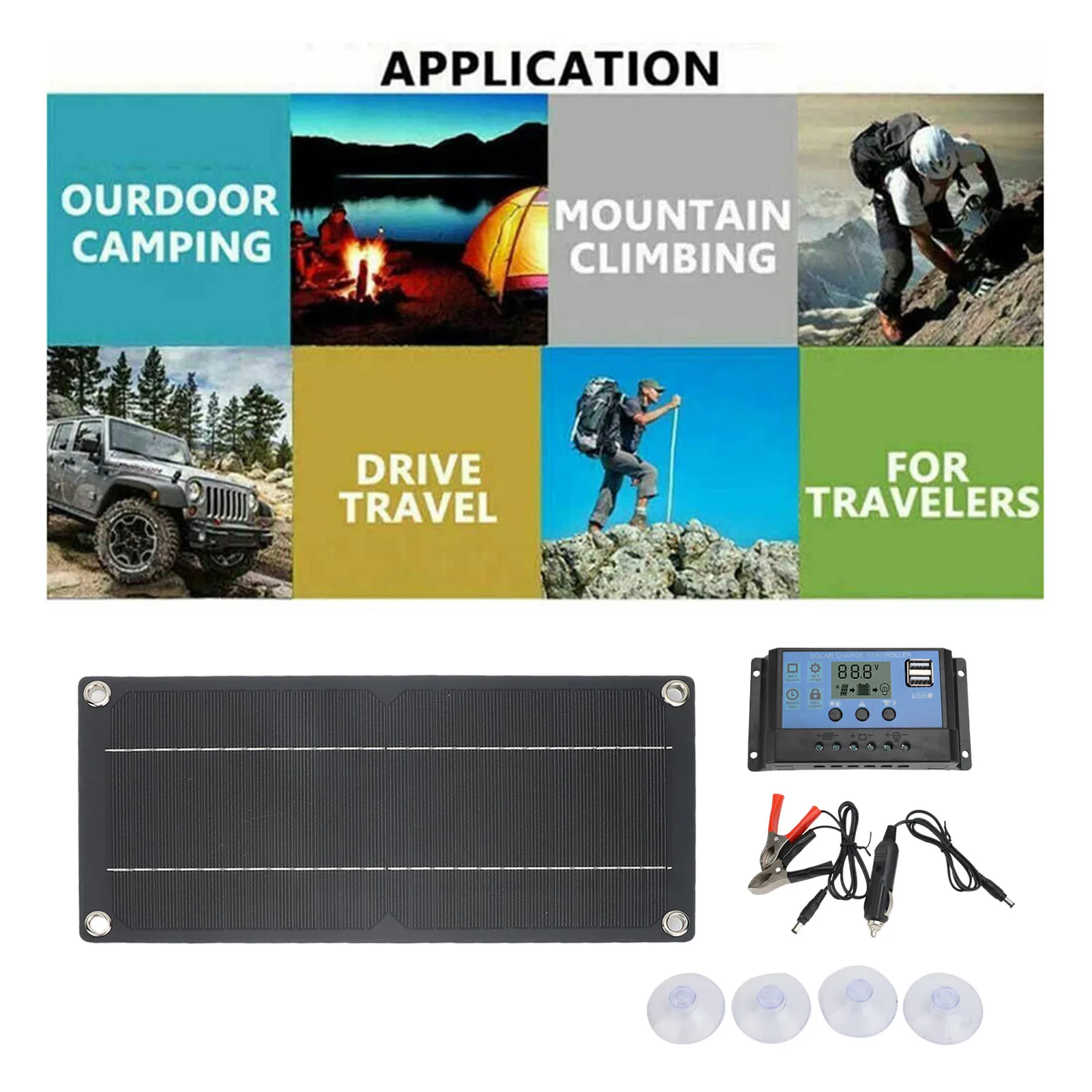 

6W Solar Panel with 100A Controller Monocrystalline Silicon USB Solar Panel for Car RV Boat Solar Charging Panel