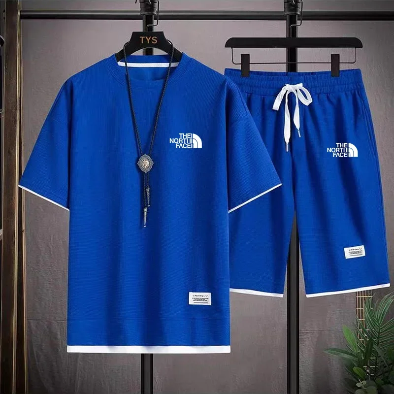 2025 Summer Men's fashion breathable short-sleeved T-shirt + jogging Shorts two-piece fitness training suit Casual set