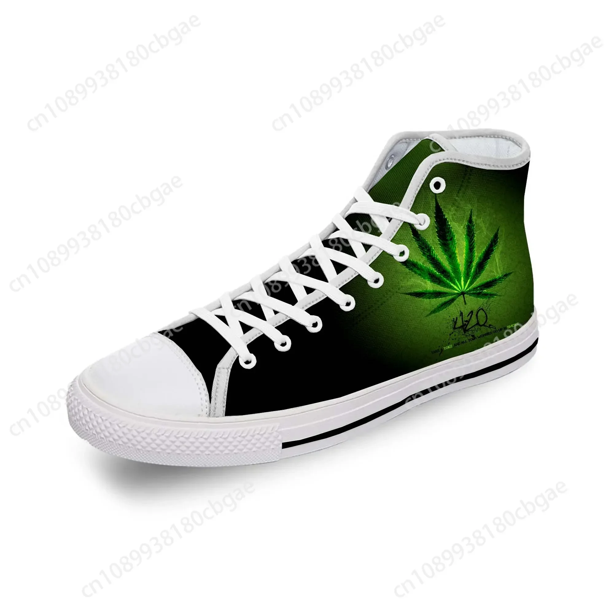 

Smoking 3D Weed Anime Funny Cool White Cloth Fashion 3D Print High Top Canvas Shoes Men Women Lightweight Breathable Sneakers