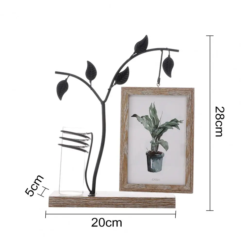 Wooden Photo Frame Decoration Metal Leaf Branch Hydroponic Plants Vase Holder Hanging Picture Display Frame Desktop Ornament 액자