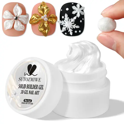 5ml Chrome White 3D Solid Gel Nail Polish Non-Stick Hand Extension Gel UV Builder Nail Extensions Gel Flower Molding Nail Gel