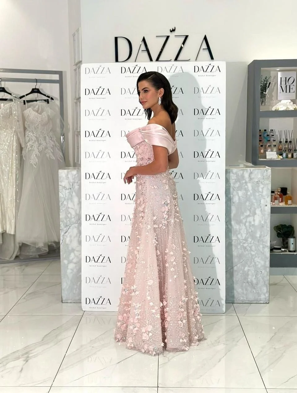 Cathy Customized Pink Exquisite Shiny Flowers Prom Dress Off Shoulder A-line vestidos de noiva Floor-length Formal Evening 2025