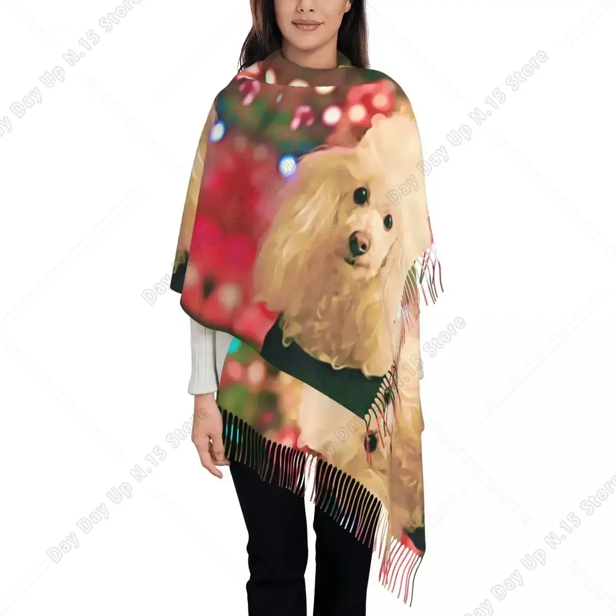 Female Long Christmas Poodle Dog Scarves Women Winter Thick Warm Tassel Shawl Wraps Pudel Caniche Scarf