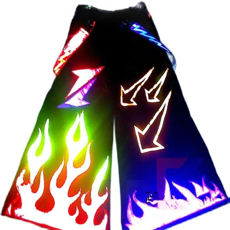 

Ghost Step Dance Pants Ghost Walk Reflective Pants Shuffle Luminous Pants Flame Pattern Cool Casual Hip-hot Dancing Trousers