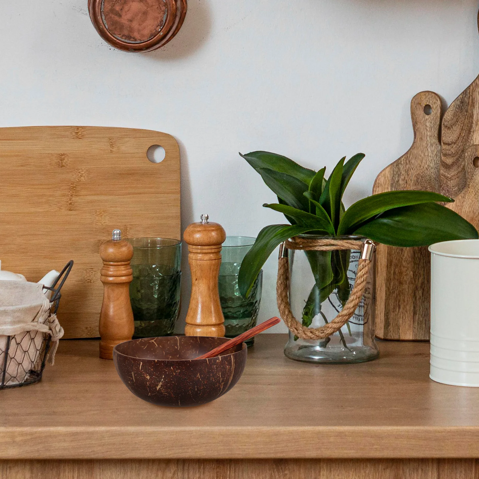 

2 Sets Coconuts Shell Bowl Natural Stackable Round Serving Salad Storage For Home Restaurant Food Containers Multi-Function