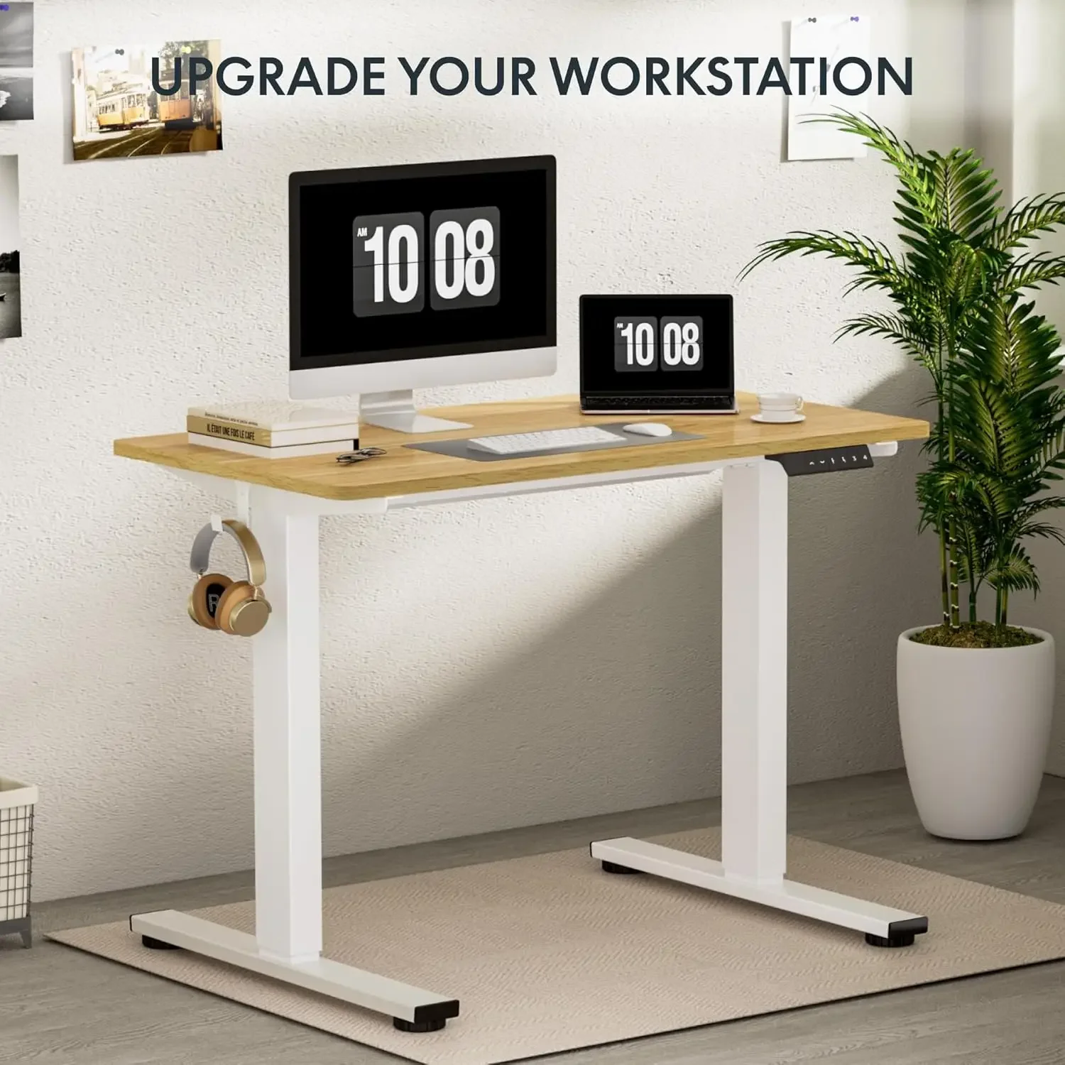 EN1 Height Adjustable Electric Standing Desk 48 x 30 Inches Whole-Piece Desk Stand Up Home Office Desk