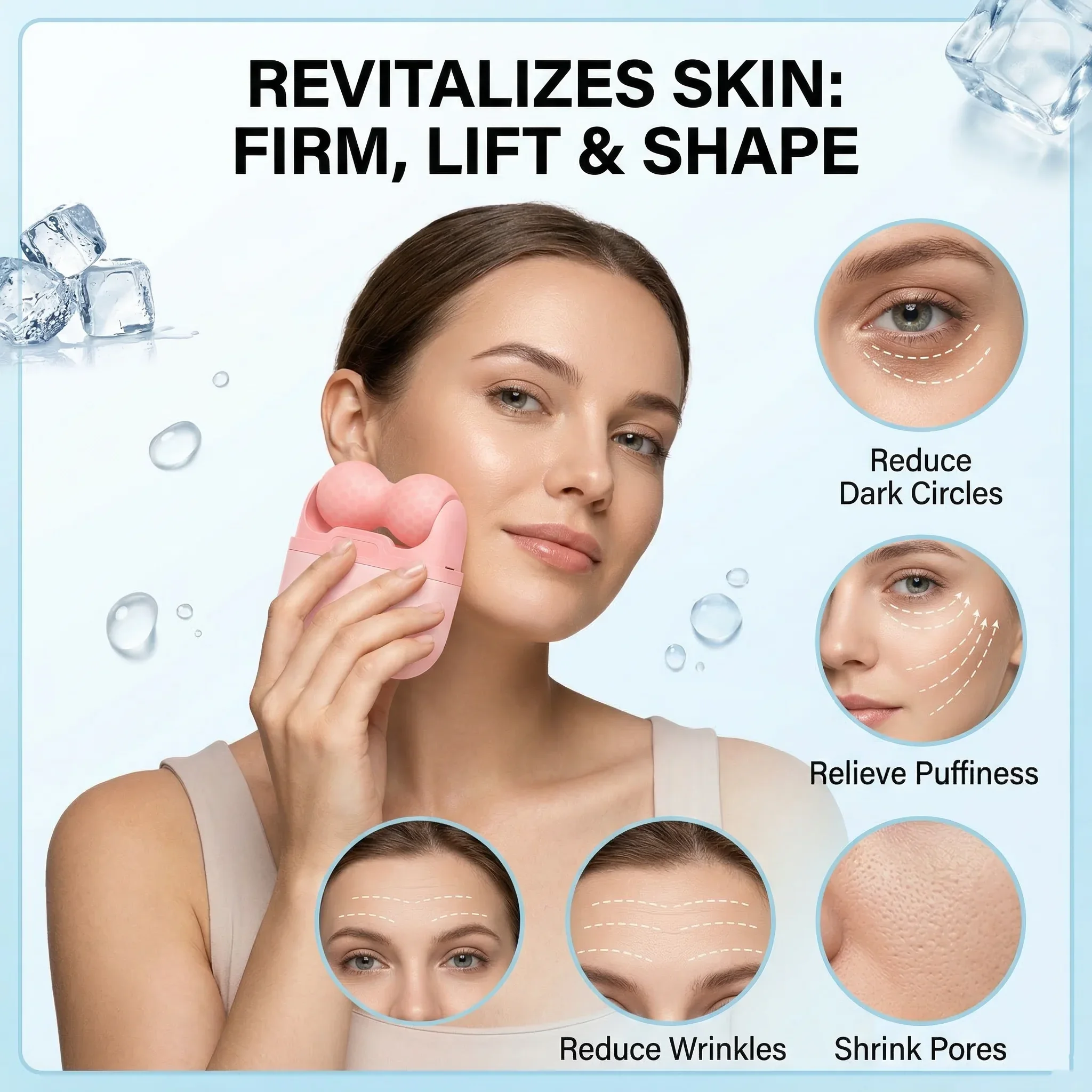 

Double-headed ice roller, used for facial and head massage, made of resin material, non-electric skin care tool