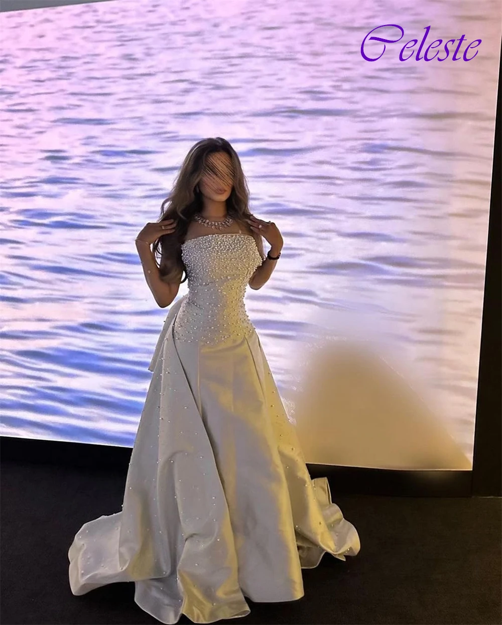 Vestido de noche de satén exquisito personalizado, elegante, sin mangas, vestidos de graduación, perlas de alta calidad, vestidos para ocasiones especiales