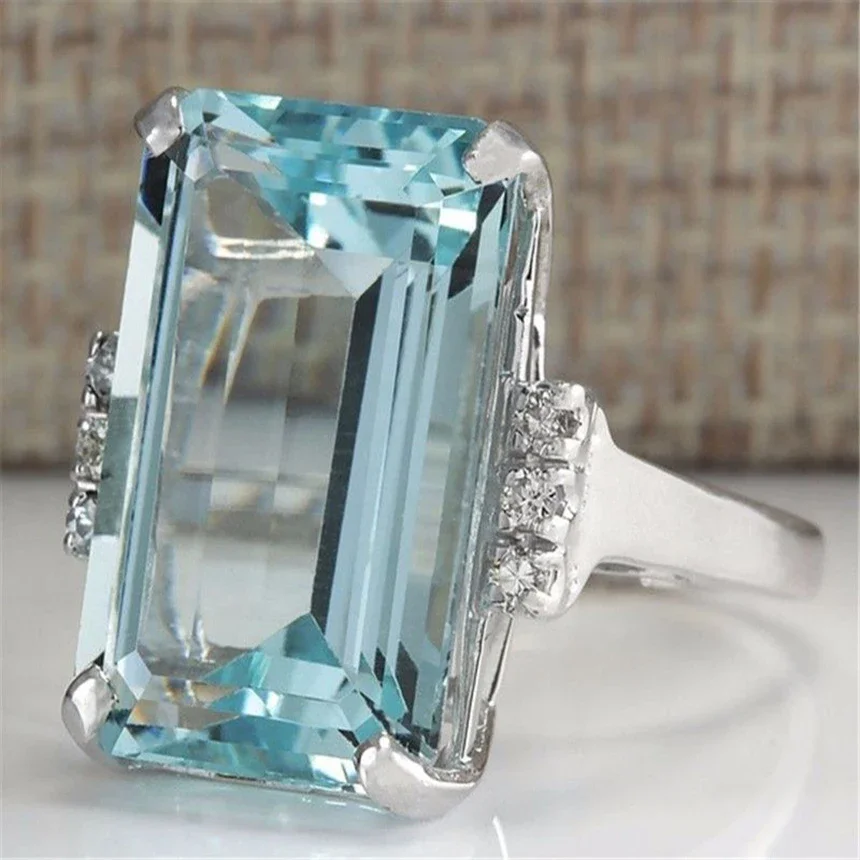 Real 925 Sliver Blue Topaz Ring for Women Sapphire Bizuteria Silver 925 Jewelry Jewelry Gemstone Turquoise Gemstone Rings Girls