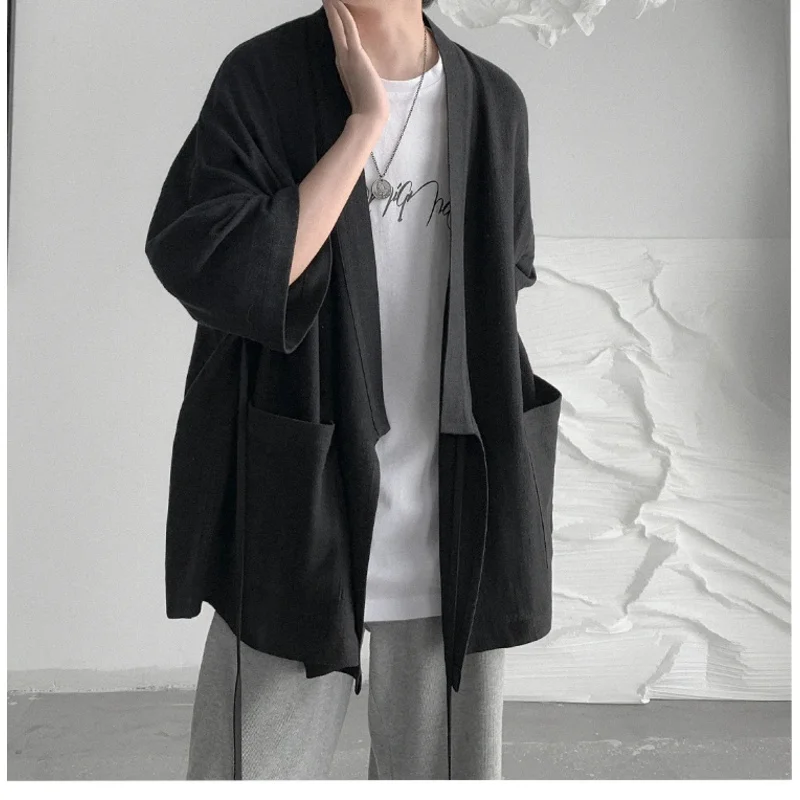 سترة qa156 من القطن والكتان بتصميم كلاسيكي على الطراز الياباني سترات كيمونو هاراجوكو كلاسيكية للرجال يوكاتا H