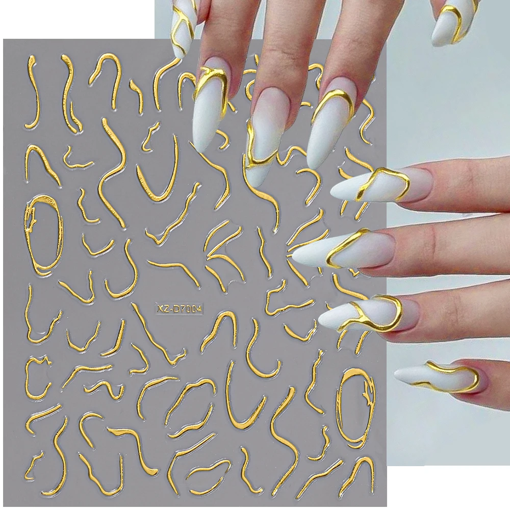 1 unidad de pegatinas metálicas 3D inspiradas en Y2K, diseños geométricos de mármol y bronceado, deslizadores de uñas autoadhesivos, manicura brillante DIY