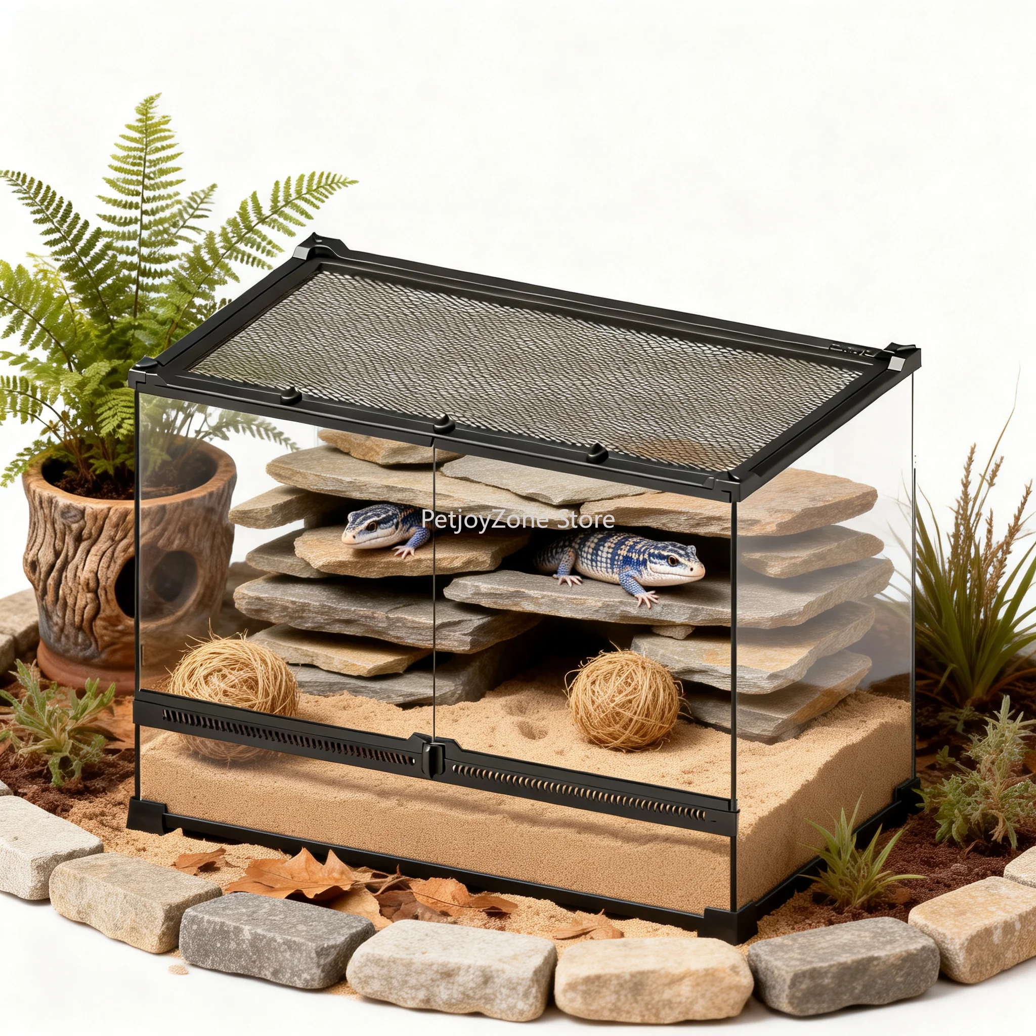 

Exotic Pet Terrarium Double Door Tempered Glass Eco-Friendly Durable Rectangle Various Sizes Rainforest Tank