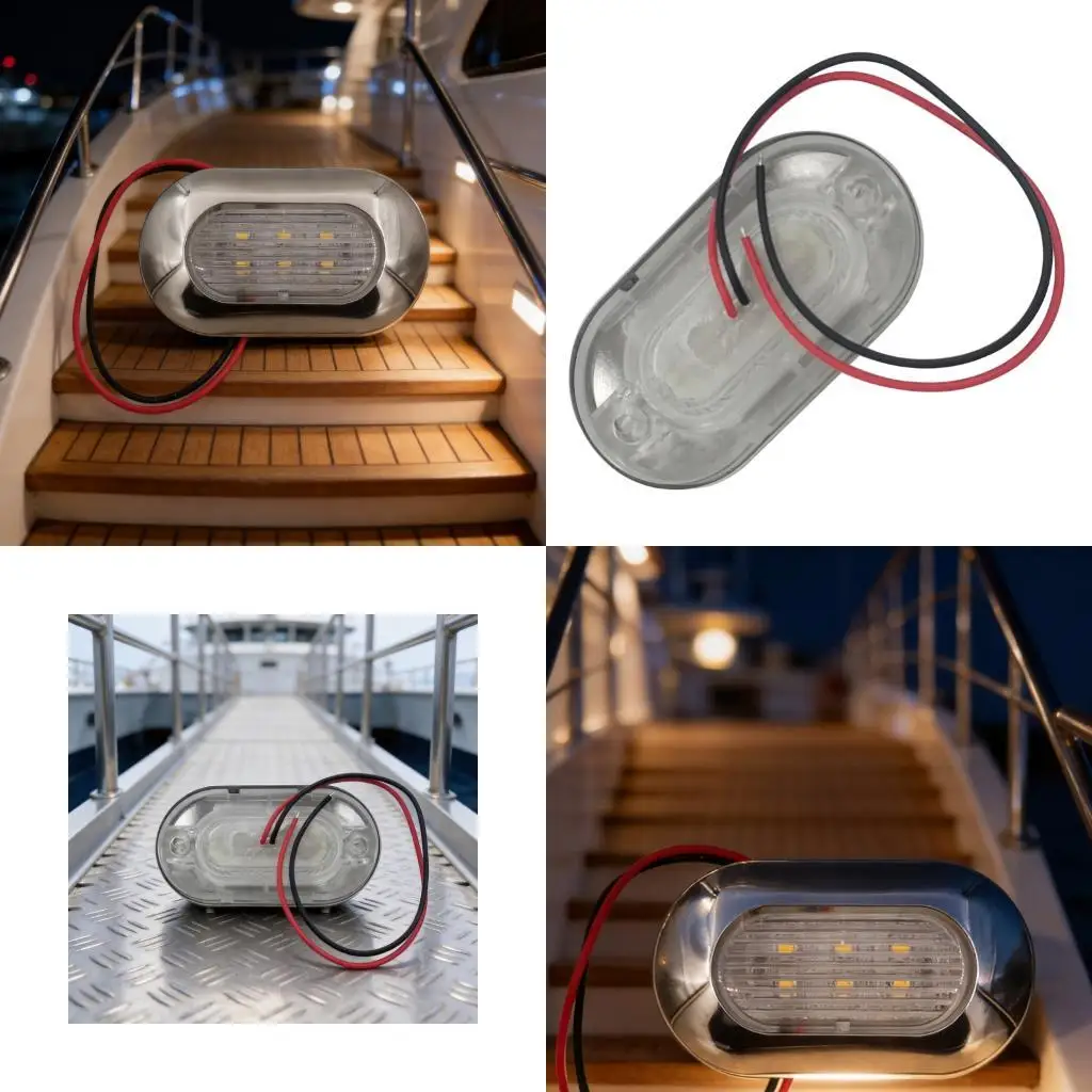 Stainless Steel Marine Step Light for Boat Stairs and Walkways, Low Profile Courtesy Guidance Lamp for Deck Corner Visibility