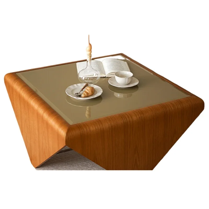 โต๊ะกาแฟสไตล์มิวเซียม สำหรับห้องนั่งเล่น ใช้ในบ้าน อพาร์ทเมนต์ขนาดเล็ก โต๊ะเล็ก ขอบเรียบง่าย สไตล์มินิมอล ทำจากกระจก วางข้างโซฟา