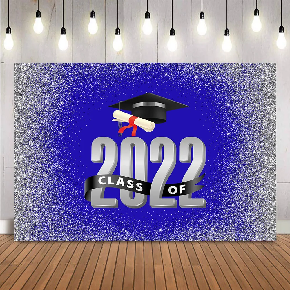 

Class of 2022 backdrop Sliver Glitter Shining Dots Photo Background Blue Graduation Backdrop for Party Decoration Banner Custom