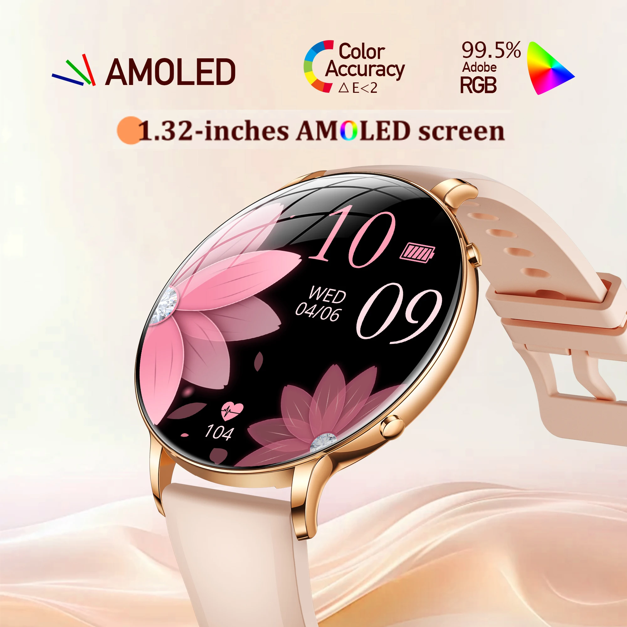 Girl Wristwatch New Ultra‑Slim AMOLED Curved Display Women Smart Watch Wireless Call Heart Rate Health Monitor Flashlight Sport