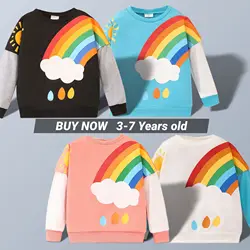 2024 Autumn Winter Boys and Girls Top Children Wear Long Sleeve Rainbow Print Cartoon Children's Wear Hoodies 3 4 5 6 7 Years