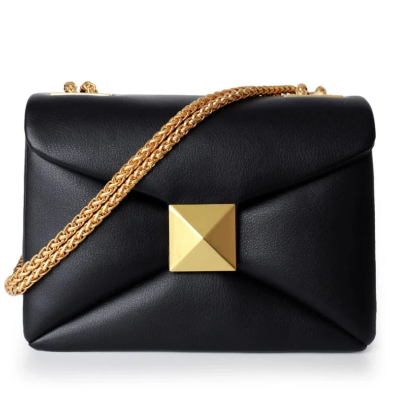 Luxury Brand Women's Bag Fashion Rivet Small Square Bag Genuine Leather Crossbody Bag High Quality Cowhide Underarm Shoulder Bag