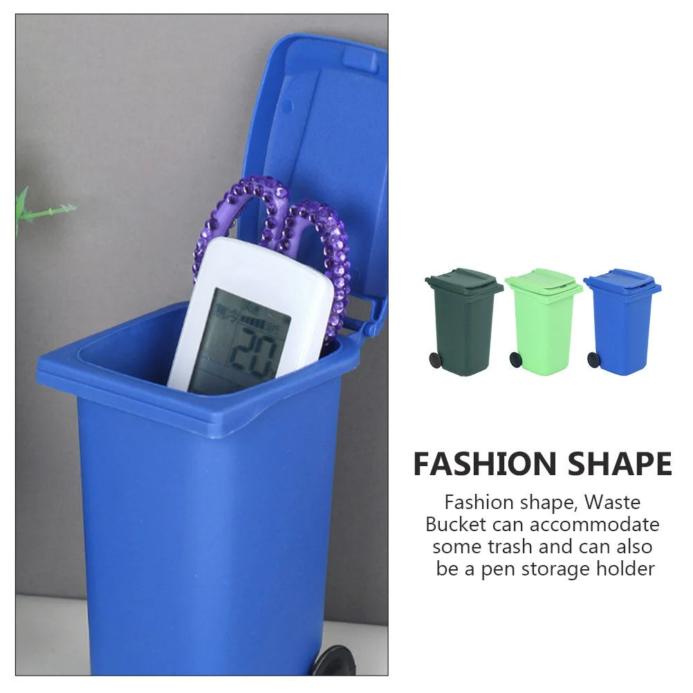 3 Pcs Mini Desktop Dumpster Trash Can Decorative Waste Decorate 14x6.8cm Small Bucket Plastic For Office